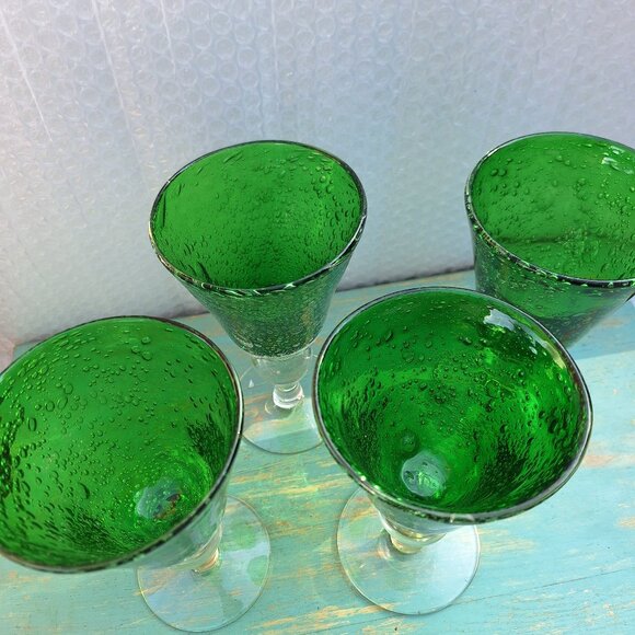 4 Wine Glasses Stemware Set Hand Blown Bubble Glass Murano Vintage Christmas - Picture 11 of 16
